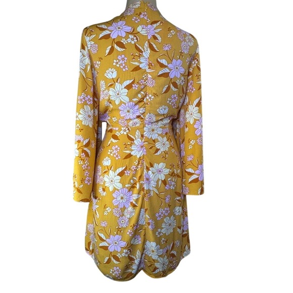 Cupshe Keira Yellow Floral Bunny Tie Bell Sleeve Cut Out Mini Dress Cover Up Med - Picture 3 of 11